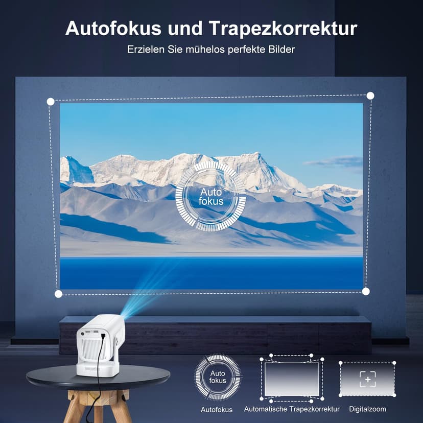 [Built-in Apps & 2026 Upgraded] Salange Mini Projector Wifi6 Bluetooth5.4 Auto Keystone Correction, 180° Adjustable Stand, Smart Projector Home,beige - 5
