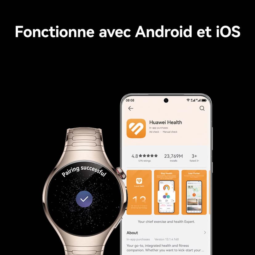 HUAWEI WATCH 5 46mm Smartwatche + Fluoroelastromer band Black, Multi-sensing X-TAP Technology, Fingertip Oxygen Saturation Measurement, For Android and iOS, Extended 6-Month Warranty, Black - 7