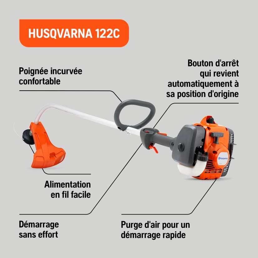 Husqvarna 122C : Coupe-Bordures Thermique 21,7 cm³, Largeur de Coupe 43 cm, Arbre courbé, Smart Start®, tête de Coupe Tap’n Go. - 2