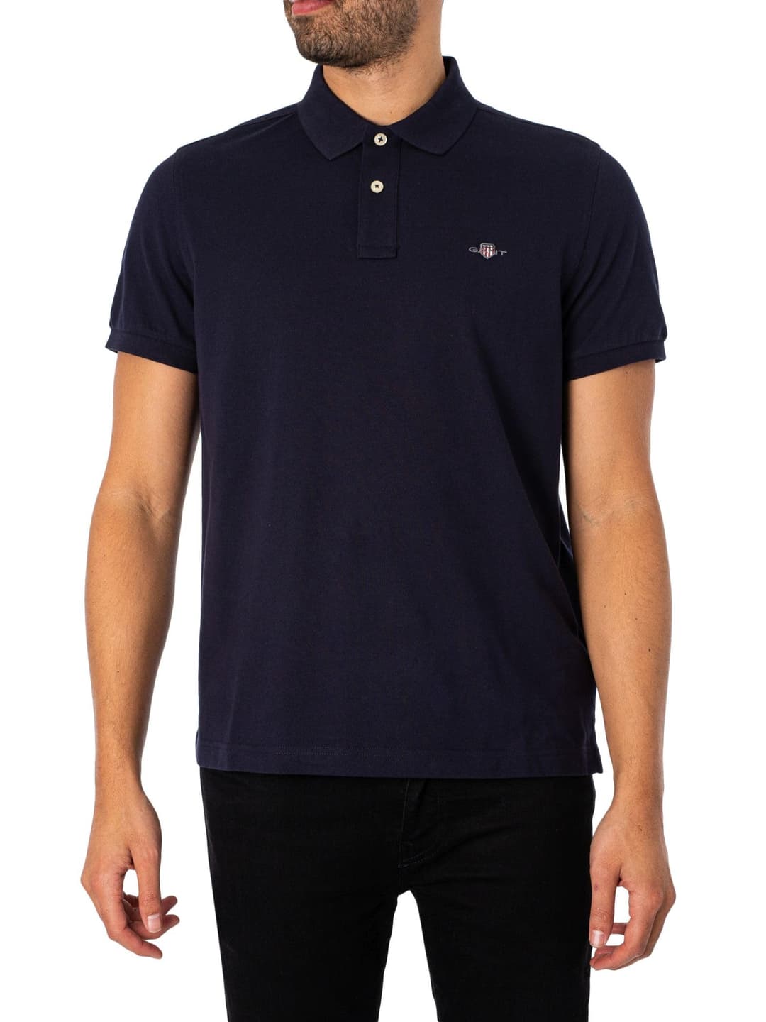 GANT Mens Shield Short Sleeve Pique Polo Shirt Navy M