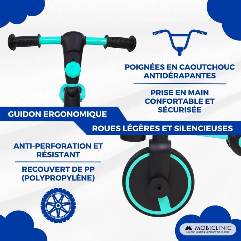 Mobiclinic®, 5-in-1 Tricycle, Balance bike, Chase, Evolutive, Ages 1-5, Adjustable Handlebar and Seat, Ultralight, Toddler bike, Easy Assembly, Puncture-Proof Wheels, Up to 25 kg, Bottle Holder (Blue) - 5