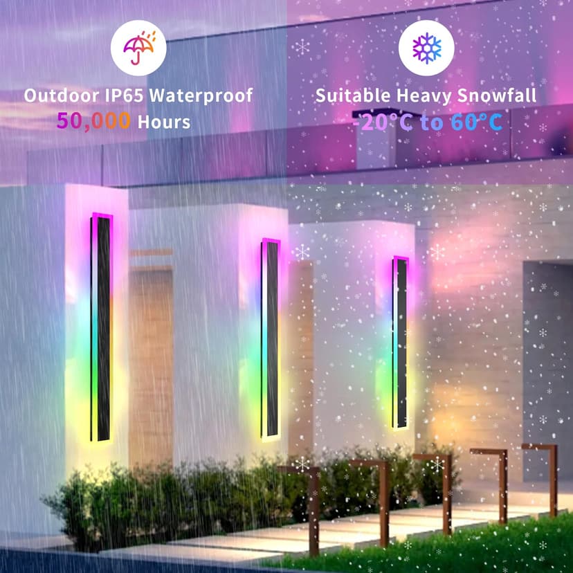 Zihoi Applique murale extérieure RGB, 180cm 2 groupes RGB/chaud/blanc dimmable moderne LED applique murale, longue lampe murale avec contrôle à distance et app pour extérieur/intérieur - 5