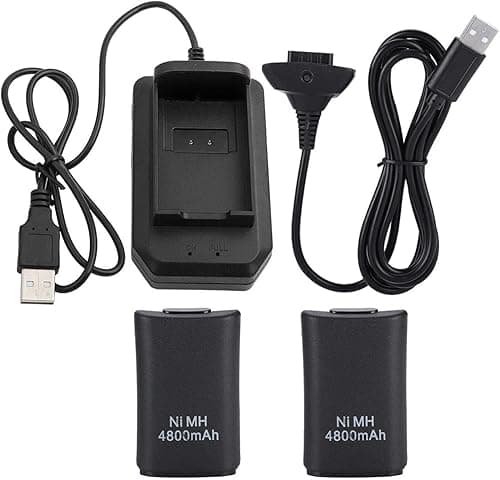 Battery for Xbox 360 Controller, Rechargeable Battery 4800mAh Replacement Battery and Charging Kit with USB Cable for Xbox 360 Remote Control Black