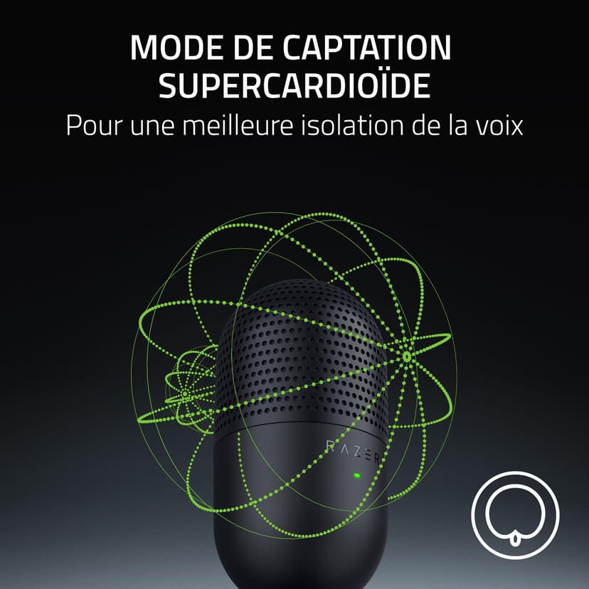 Razer Seiren V3 Mini - Micrófono USB ultracompacto (micrófono de condensador de 14mm, patrón de captación supercardioide, sensor Tap-to-Mute con indicador LED, amortiguador incorporado) Nero - 3