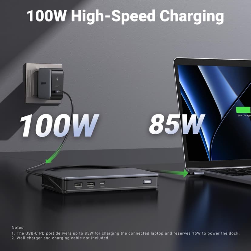UGREEN Laptop Docking Station, 9-Port, Dual 4K@60Hz with DisplayLink, Ethernet, 100W PD, 3x 10Gbps USB-A/C Ports, for MacOS and Windows (Install The Latest DisplayLink Driver, Charger Not Included) - 4