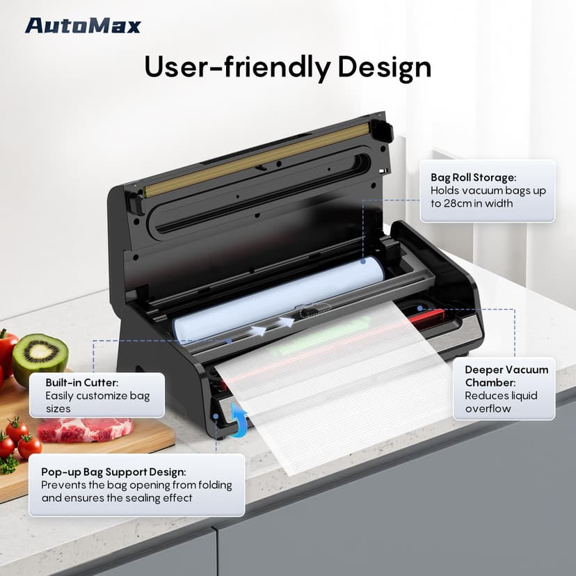 FRESKO Automatic Vacuum Sealer Machine, 140 Watt Food Vacuum Sealer with Double Heat Seal, Built-in Cutter & Bag Storage, Includes 10 pcs Pre-cut Bags and 1 Roll Bag(V6) - 5