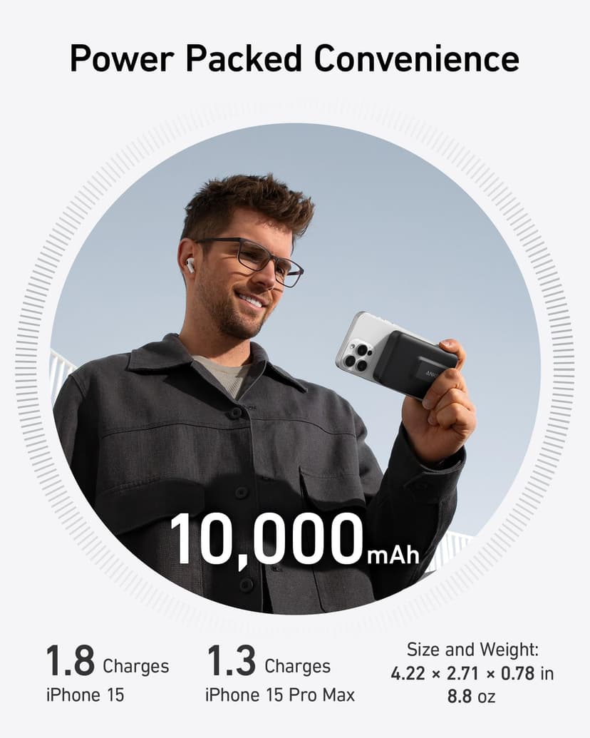 Anker MagGo Batterie Externe Magsafe 10000mAh 15W Qi2 Magnetic, Compatible with Magsafe iPhone 17 16 15 14 Air Plus Pro Max USB C Fast Charge Portable Charger (USB-C Cable Included) - 4