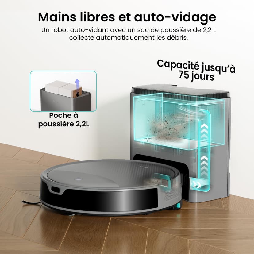 Lefant M350 Robot Aspirateur Laveur avec Station, 3 en 1, 6000Pa, Vidange Automatique, Zones Virtuelles, Navigation Laser avec Cartographie, Idéal pour Les Sols,Tapis Poils d'animaux, WiFi/Alexa/App - 6