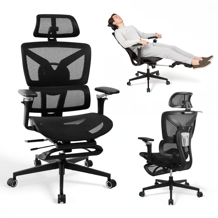 Rieior Chaise de Bureau Ergonomique Grand et Haut avec Re… - 1