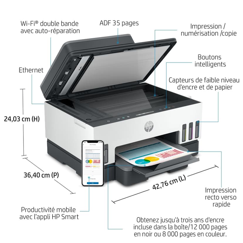 HP Smart Tank 7305 All in One Printer | Perfect for Home | Colour | Wireless | Print, Scan, Copy | Includes up to 3 Years of Ink | Refillable | Document Feeder | 2-Sided Printing | Easy Setup - 4