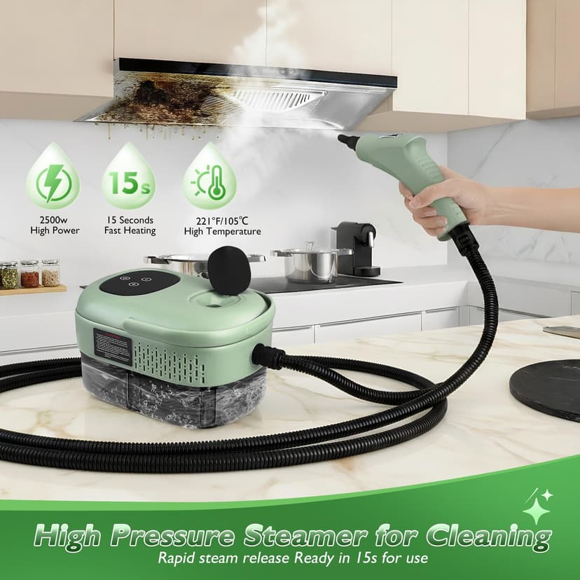 Nettoyeur Vapeur Haute Pression 2500W – Réservoir 1,1L – Pression 3 Bar & Vapeur à 105°C – Nettoyage Multisurface Sans Produit Chimique – 6 Réglages de Vapeur + 15 Accessoires - 2