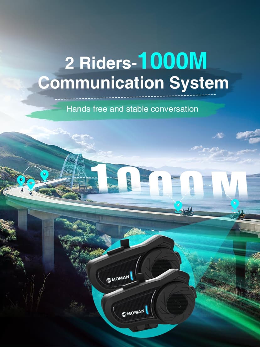 Moman H2 Pro Casque d'interphone de Moto en Fibre de Carbone Système de Communication sans Fil 5.1 Radio FM 1000 m Étanche IP65 - 3