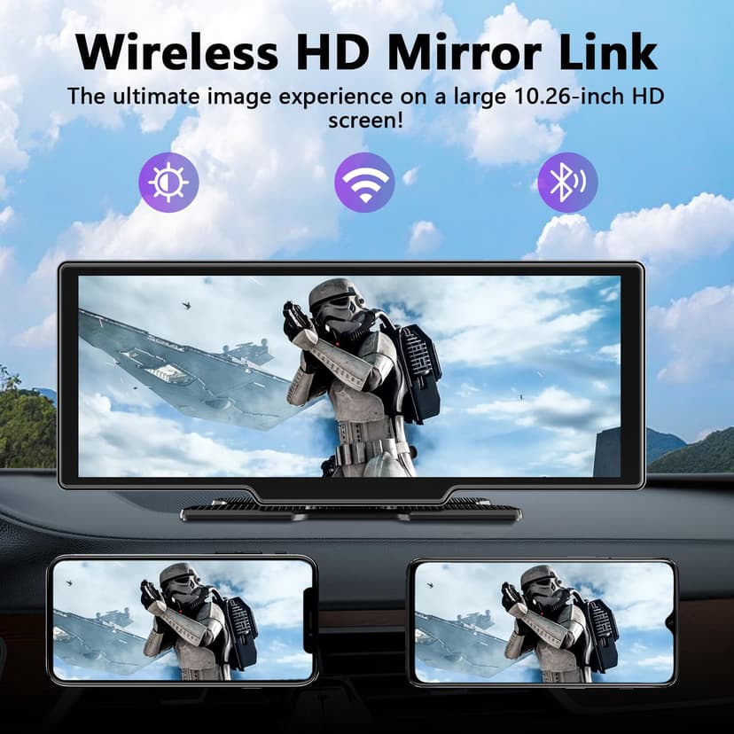 Wireless Car Stereo for Apple CarPlay and Android Auto, 10.26 Inch Touch Screen Car Radio with 4K Dashcam Front and Rear Camera 1080P HD/Bluetooth/FM/AUX/64G TF/Mirror Link/Voice Control/GPS - 5