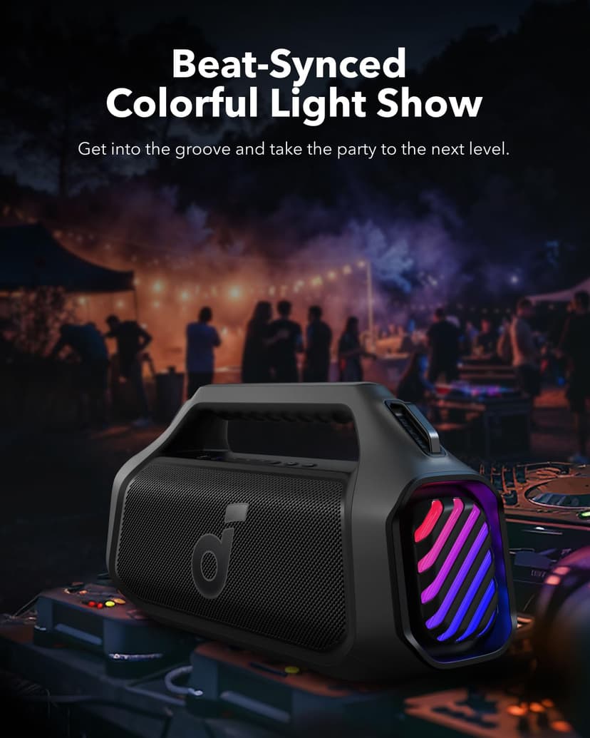 soundcore Anker Boom 2 Plus Outdoor Speaker, Bluetooth Speaker with 140W, 2+2 Channel, BassUp 2.0, 20H, Fast Charge, IPX7 Waterproof, RGB Lights, USB-C, Power Bank, for Camping, Beach, Garden - 4