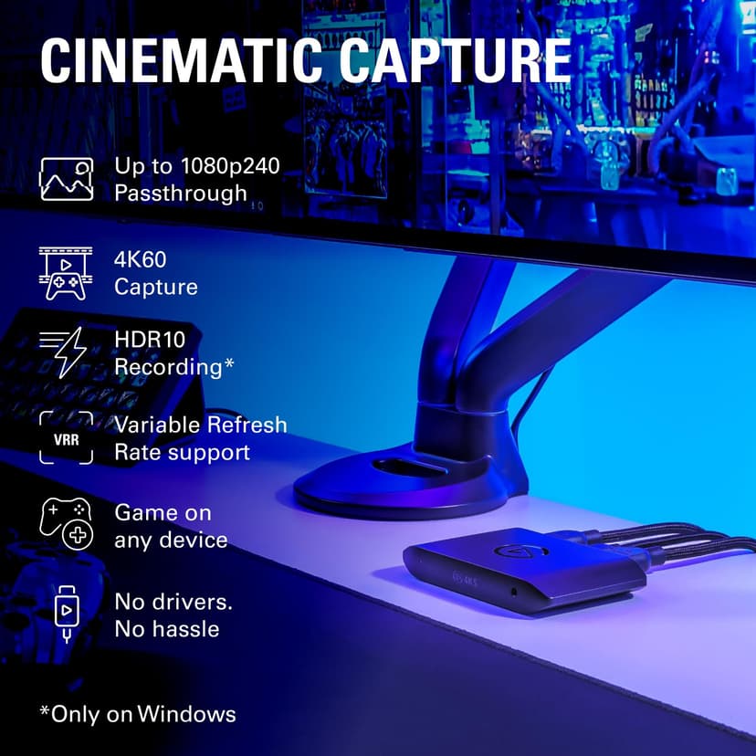 Elgato 4K S – External Capture Card for PS5, Xbox Series X/S, Switch 2, PC, Mac, iPad | 4K60, 1440p120, or 1080p240 Passthrough and Capture, HDR10, VRR, USB-C, Near-Zero Latency - 2