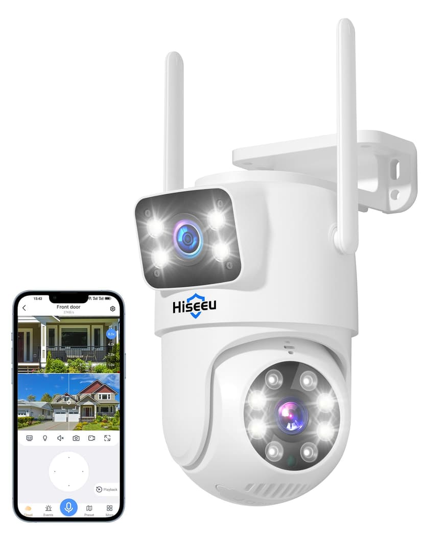 Hiseeu 【Dual Lens+8X Digital Zoom】 3MP Dual Lens PTZ WiFi Security Camera Outdoor, 2.4G/5G WiFi CCTV Home Surveillance Camera Outdoor, Color Night Vision, Auto Tracking Alarm Sound Light 2-Way Audio - 1