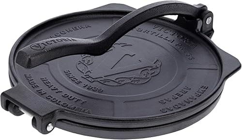 VICTORIA Tortilla Press for Mexican Tortillas Cast Iron HD Pre-seasoned 20 cm, Professional Colombian Pataconera for Making Tacos, Arepas, Quesadillas, Empanadas, Patacones, Roti Maker