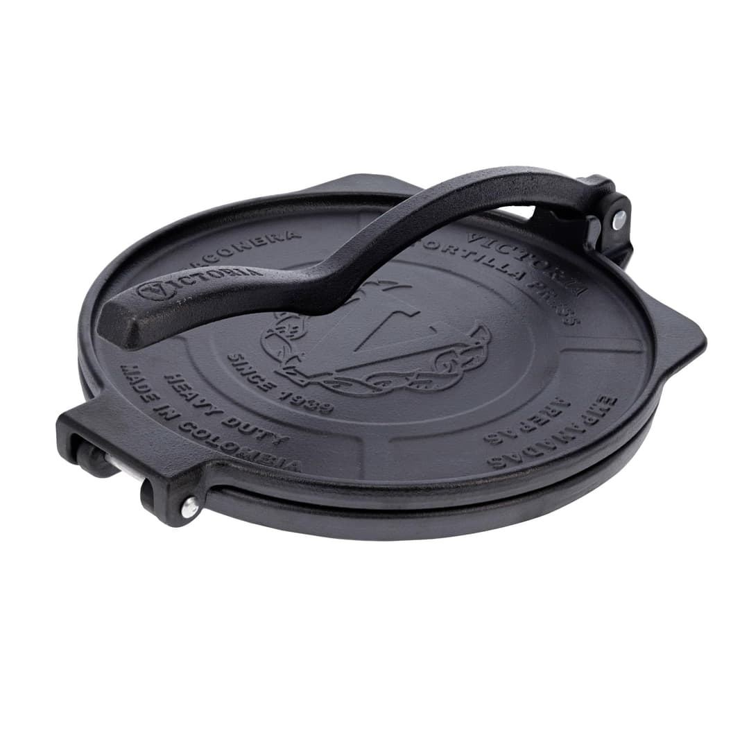 Victoria Presse à Tortilla pour Tortillas Mexicaines en Fonte HD Pré-assaisonnée, 20cm, Pataconera Colombienne Professionnelle pour Tacos, Arepas, Quesadillas, Empanadas, Patacones, Roti Maker