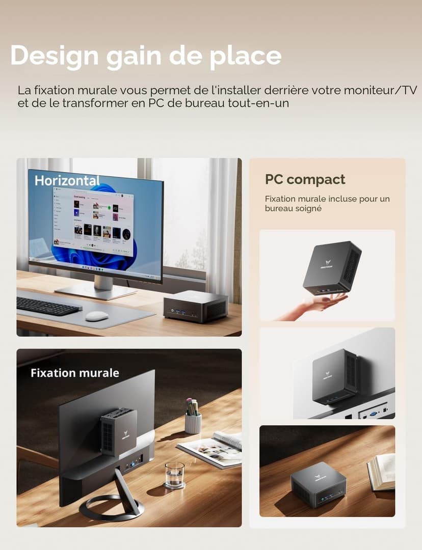 MINIS FORUM UM760 Slim Mini PC, processeur AMD Ryzen 5 7640HS Mini Computer (6C/12T, jusqu'à 5,0 GHz), 16 Go de RAM DDR5 et 1 to de SSD PCIe 4.0, 8K@60Hz HDMI 2.1/USB4, WIFI6E/BT5.2 - 7