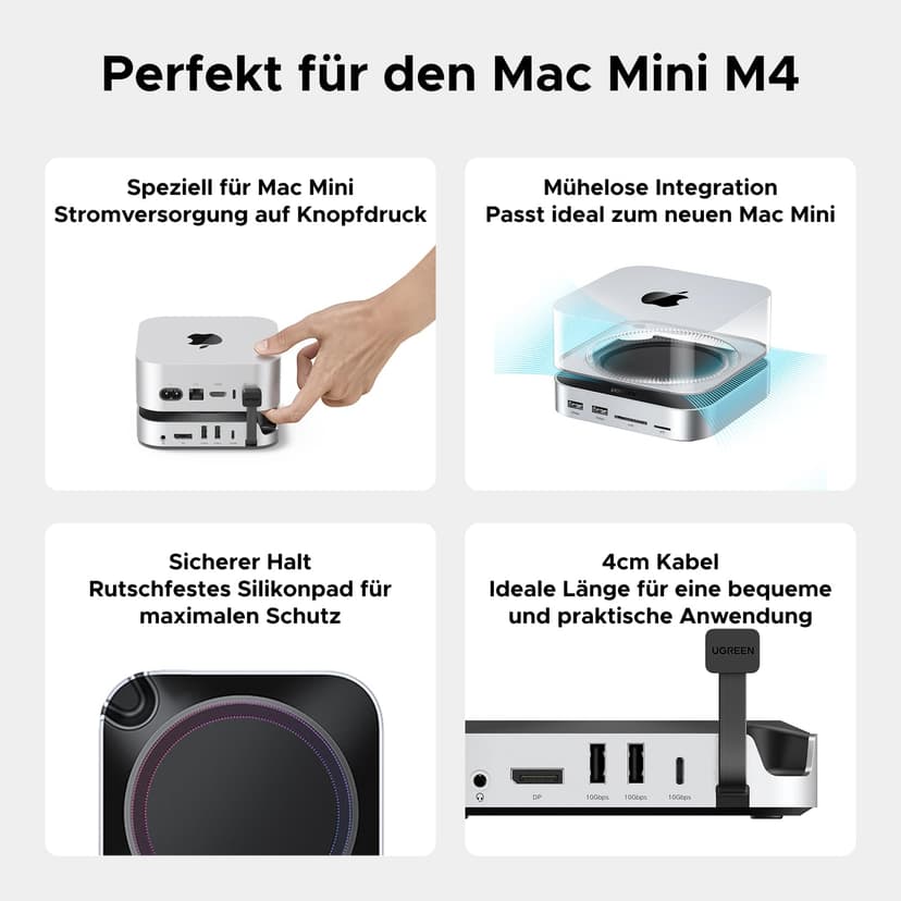 UGREEN Station d'accueil et Support pour Mac Mini M4 et M4 Pro Docking Station Hub USB C avec Boîtier M.2 NVME SSD DisplayPort 4K 240Hz 144Hz 5 USB 3.2 4A1C 10Gbps Fente SD TF 3.5mm Aux - 8
