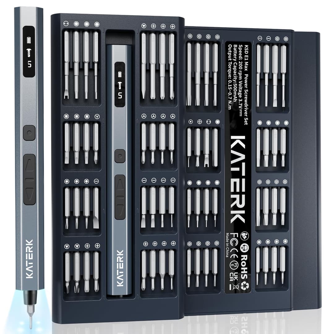 KATERK 64 Bits Precision Screwdriver Set, Mini Electric Screwdriver Set, Small Cordless Screwdriver with LED Light, Magnetic Storage, Repair Tool Kit for Electronics Phone Camera Laptop Watch