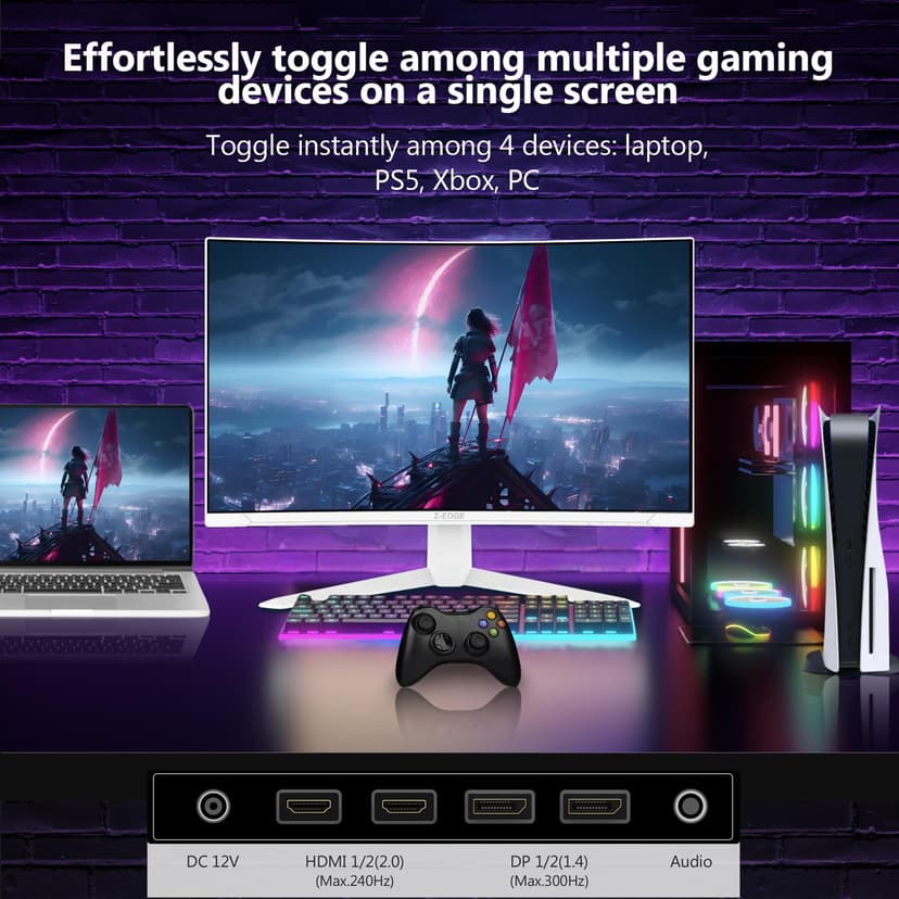 Z-Edge 27 Inch 300Hz Curved Gaming Monitor 1ms MPRT Full HD 1080P, 300cd/m² Brightness, 16:9 VA Panel, FreeSync, HDR10, DisplayPort (300Hz) & HDMI (240Hz), VESA Mountable, White - 7
