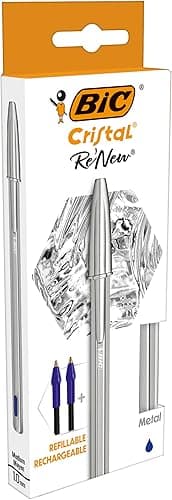 stylo bille bleue bic avec deux recharges pointe 1.0mm po…