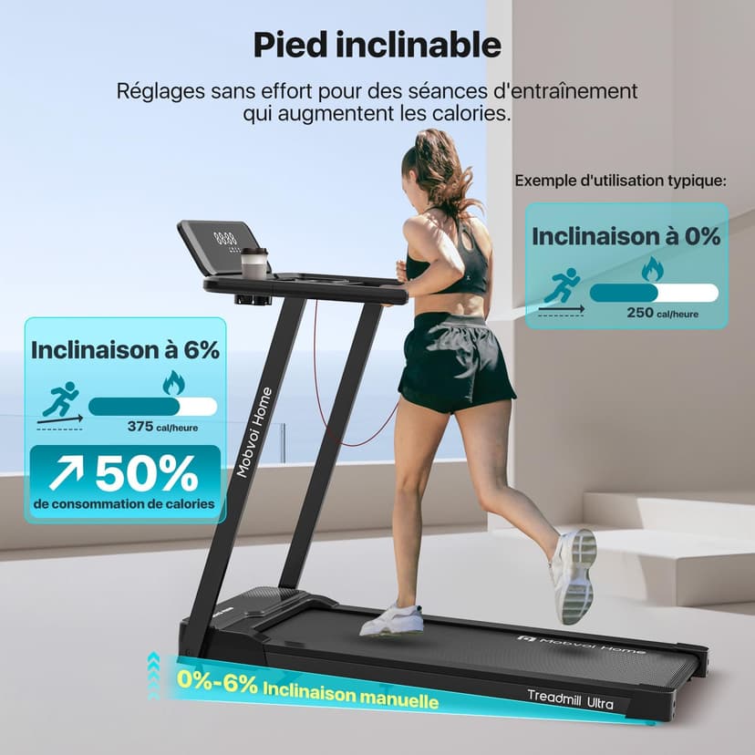Mobvoi Home Smart AI Treadmill Ultra 6% Incline 3 in 1 Walking Pad Treadmills for Home Office TicSports APP 2.5HP Running Treadmill Handrail Holder for Cup Phone Laptop Speaker 12 KMH 120KG - 6