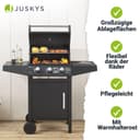 Juskys Barbecue à gaz Louisiana avec 3 brûleurs 8,1 kW, avec grille, couvercle – Grill avec thermomètre, chauffe-plat et tablettes latérales - 6