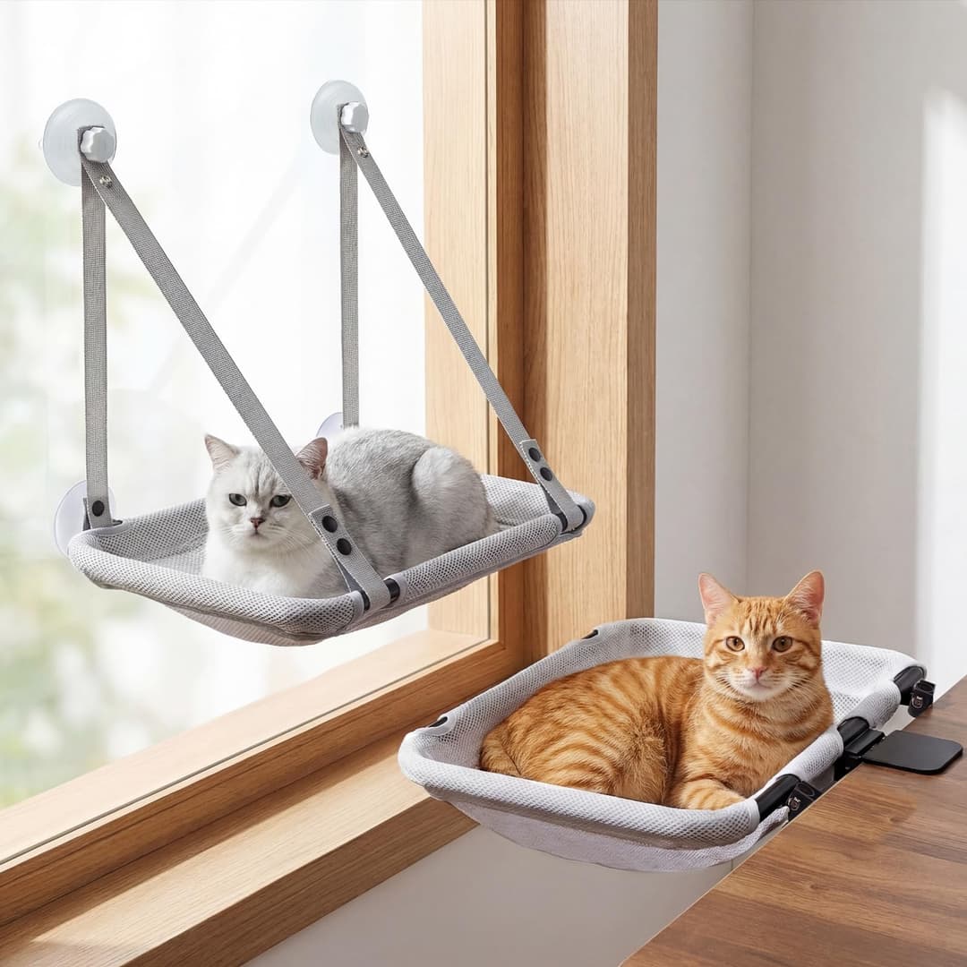 CATISM Cat Window Bed & Cat Desk Bed 2-in-1, Soft Removable Hammock for Indoor Cats, Up to 18kg Weight Capacity with Ventilated Mesh, All-Season Use, Sturdy Frame & Suction Cups