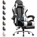 GTPLAYER Gaming Chair, Massage Computer Chairs with Footrest, Headrest and Lumbar Support Height Adjustable Ergonomic 360°-Swivel PC Chair White - 1