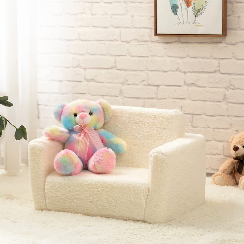 BEJOY Kids Sofa Bed 2-in-1 Flip Out Cuddly Sherpa Toddler Couch Convertible Chair to Lounger Children Sofa Bed Children's Day and Birthday Gift for Girls Boys, White - 8