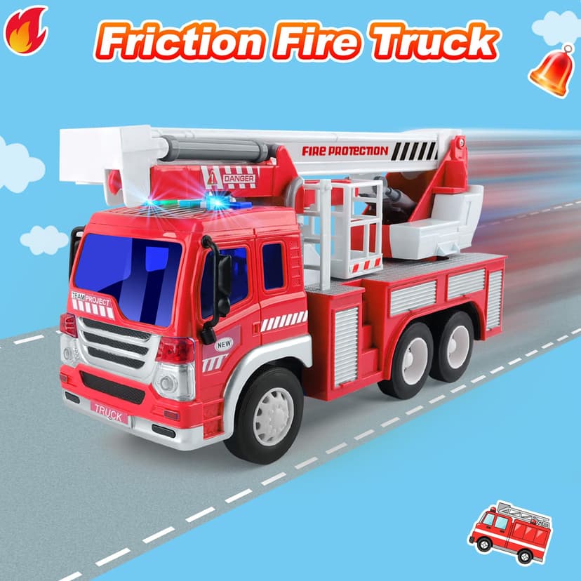 GizmoVine Fire Engine Toys, Large Fire Truck with Lights Sound Rescue Ladder, Friction Powered Large Toy Firetruck, Kids Big Trucks, Brithday for Children Age 3 4 5 6 7 8 Year Olds - 3