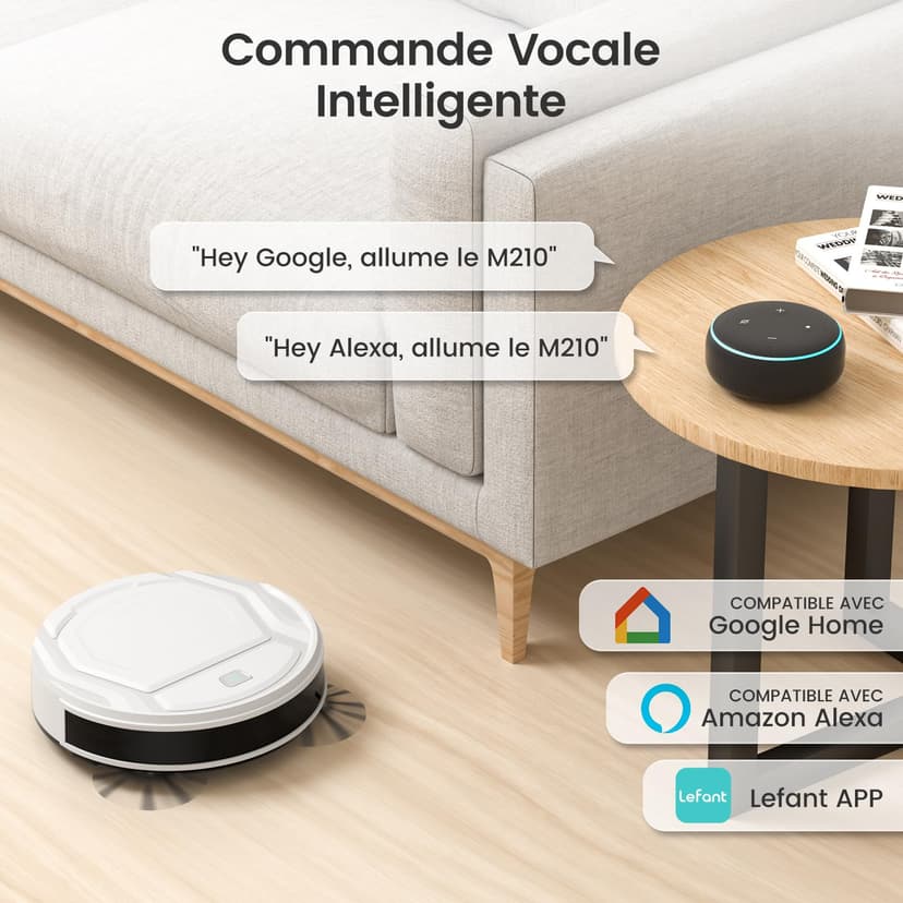Lefant Aspirateur Robot, Robot Aspirateur Autonomie Mince Silencieux, Connecté avec WiFi/Alexa/App, 3 Modes d'aspirations, Programmable, Idéal pour Les Poils d'animaux Tapis Sols Durs, M210 Blanc - 8