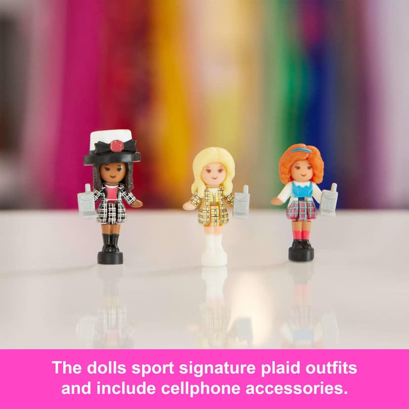 Polly Pocket x Clueless Collector Compact, Micro Dolls and Playset, 5 Themed Accessories Including Toy Car, Cher, Dionne, & Tai, JCC21 - 5