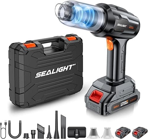 SEALIGHT Aspirateur Voiture sans Fil, 35000PA Aspirateur a Main avec 2er Batteries Rechargeables, Moteur sans Balai, Mini Aspirateur pour Voiture Cuisine Maison des Poils d'animaux