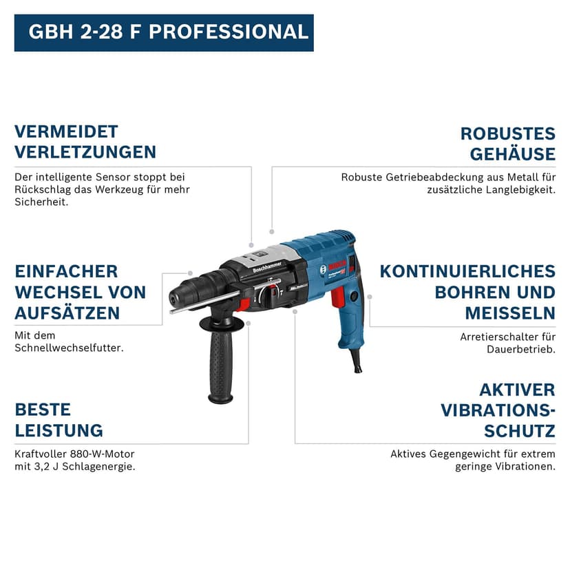 Bosch Professional GBH 2-28 F rotary hammer (SDS plus quick-change chuck, 13 mm keyless chuck, carrying case) - 2