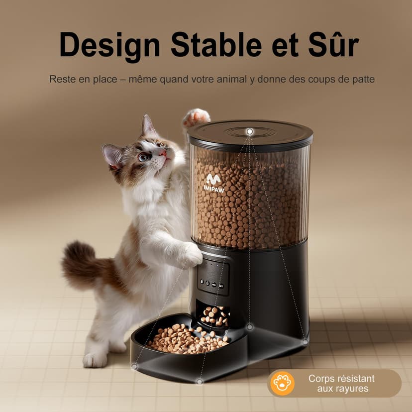 IMIPAW Distributeur Croquettes Chat Automatique, Compatible WiFi 5G et 2.4G, Contrôle App, Jusqu’à 10 Repas par Jour, 4L Mangeoire pour Nourriture Sèche, Idéal pour Les Propriétaires d'animaux - 8