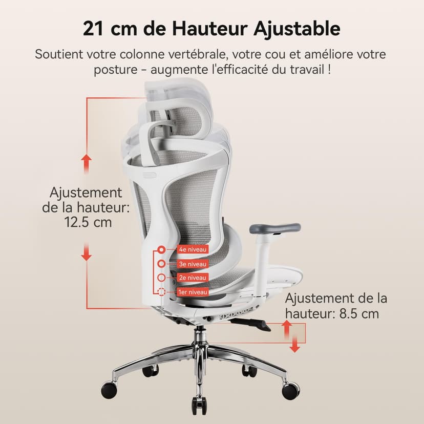 SIHOO Doro C300 Chaise de Bureau Ergonomique avec Accoudoirs Ultra Doux en 3D, Soutien Lombaire Dynamique pour Chaise Bureau à Domicile, Fauteuil de Bureau avec Dossier réglable(Grigio) - 8