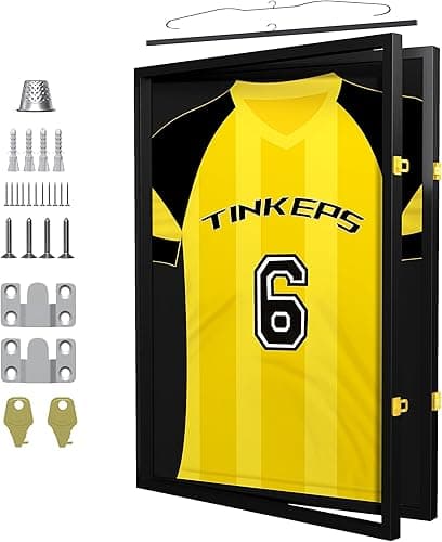 Tinkeps Football Shirt Frame Display - Engineered Wood & Acrylic, Jersey Display Case, Black