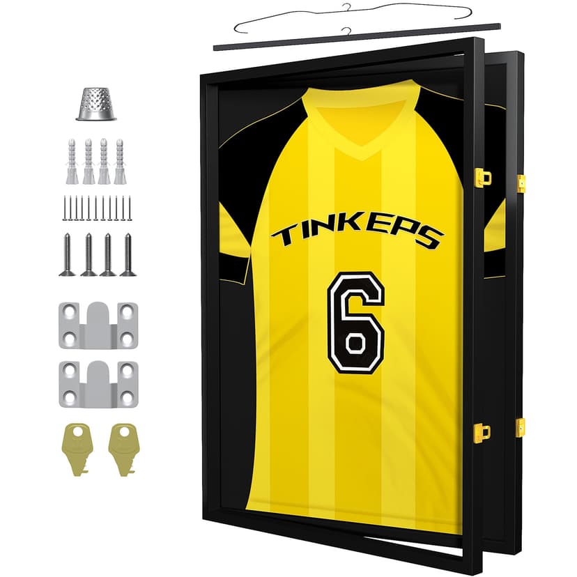 Tinkeps Football Shirt Frame Display - Engineered Wood & Acrylic, Jersey Display Case, Black - 1