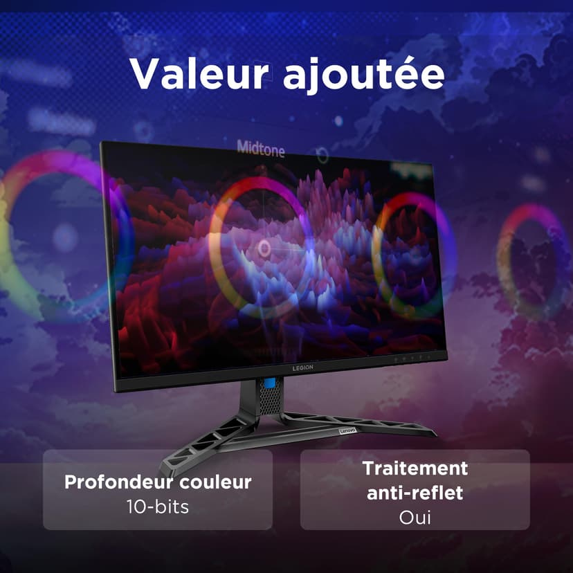 Lenovo Legion R27qe Gen2 - Écran Gaming 27'' (QHD, IPS, 200 Hz, 0.5 ms, HDMI+DP, Câble DP, AMD FreeSync Premium) Réglage en Inclinaison - Noir - 6