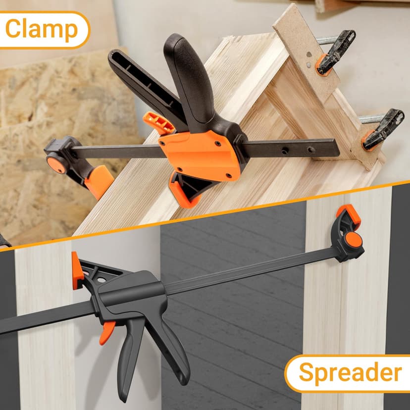 TOOLMAYS 2pcs 150 mm Clamps for Woodwork with Connector, Splicable to 620mm as Spreader, 100kg Max Load Wood Clamps Quick Grip, One-Handed Clamp, Ratchet Clamp for Long Woodworking Workpieces - 8