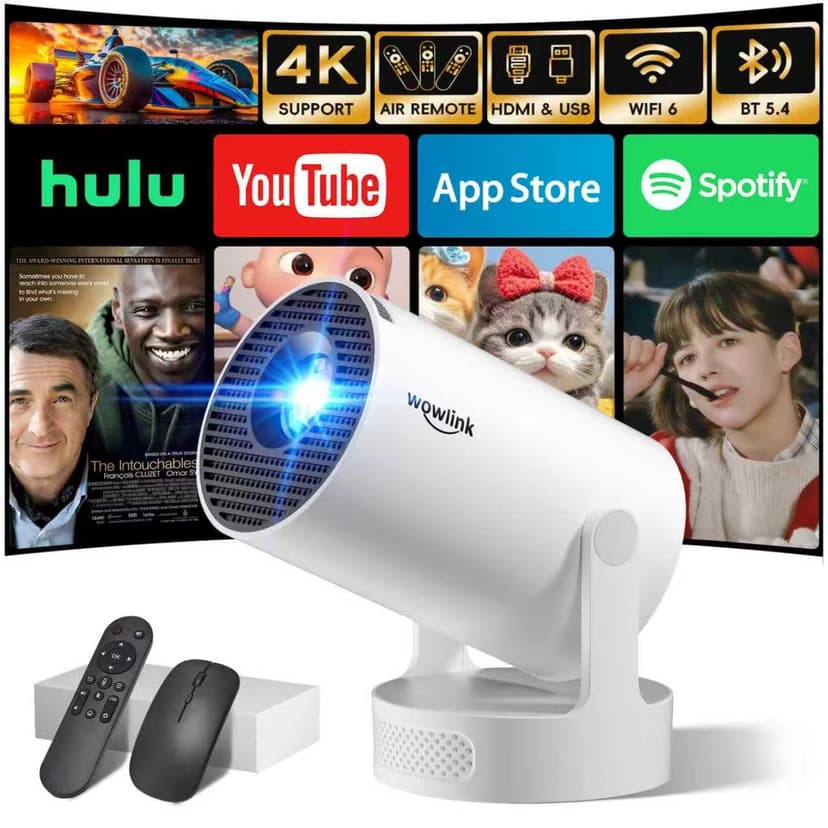 Mini Projector with WiFi 6 and Bluetooth 5.4 Support 4K 1080P Auto Keystone 180° Rotatable Projector Portable Compatibile with HDMI/TV Stick/Memory Stick - 1