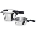 Fissler Vitaquick Jeu D’autocuiseurs, 3 Pièces (1 Faitout-autocuiseur 4,5 l + 1 Poêle-autocuiseur 2,5 l 22 cm), Compatible Induction, Métallique, Argenté - 1