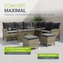 Juskys Salon de Jardin Lounge Manacor en polyrotin Gris moucheté - avec canapé, Table, 2 tabourets et Coussins - Ensemble de Meubles de Jardin jusqu'à 7 Personnes - Housses Grise - 6