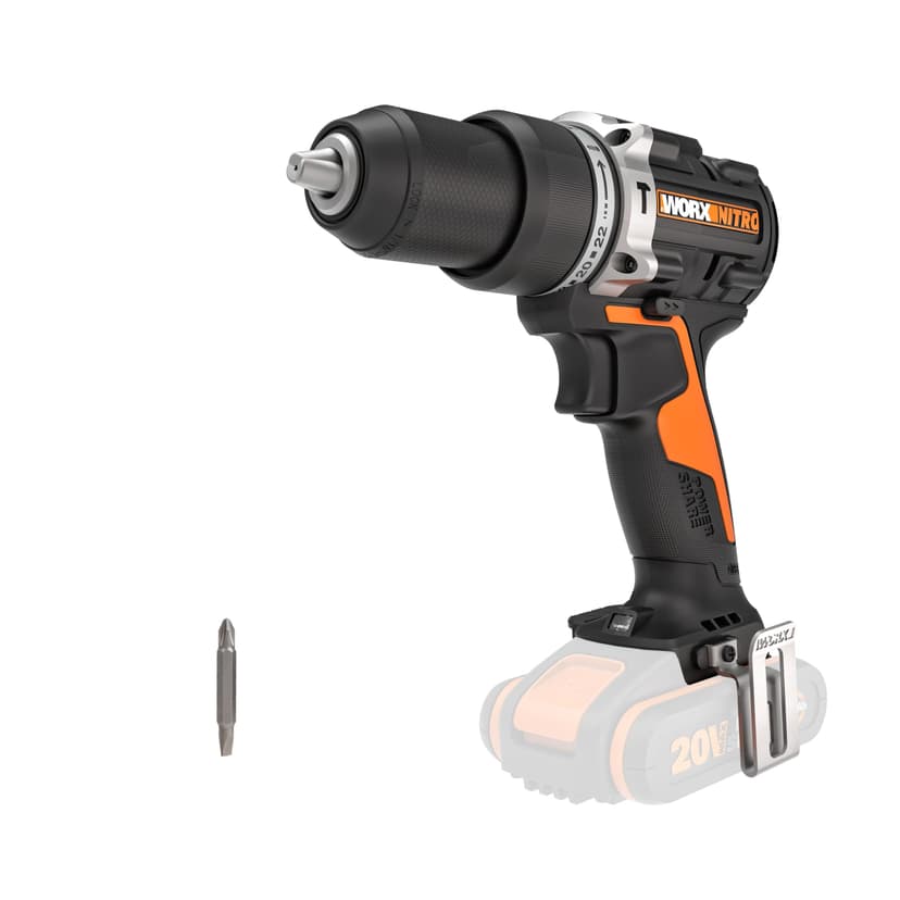 WORX Brushless Hammer Drill 20V | PowerShare |WX352.9 - No Battery, No Charger | Brushless Motor, 13mm Chuck, Variable Speed Control, 22+1+1 Torque Settings - 1