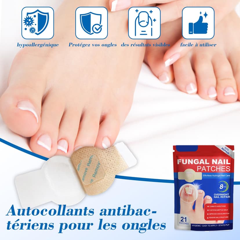 21 Pièces Fungal nail patches Mycose ongles des pieds Pansements Patches de réparation des ongles fongiques Réparer abîmés patches antifongiques ongle pieds Pour hommes et femmes (1 pack) - 2
