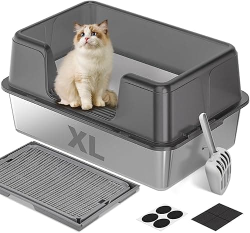 Litière pour chat en acier inoxydable - 60 x 40 x 30 cm -…