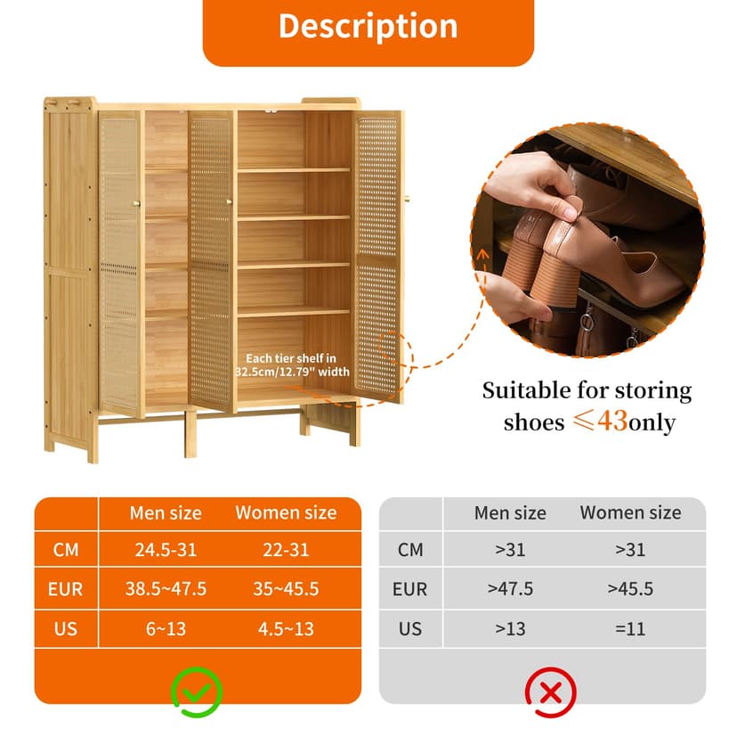 unho Meuble Chaussure d’Entrée en Bambou: Rangement Chaussure avec 5 Étagères Armoire à Chaussures avec 4 Crochets Design - 90.5 × 35 × 107 cm - 7